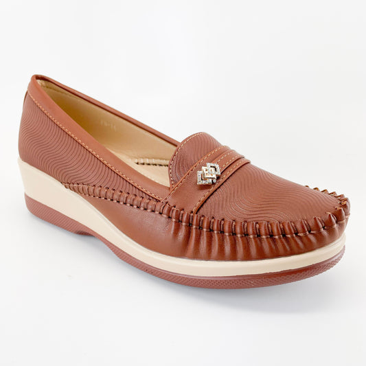 gj collection fn-14 brown women wedge loafer with charm