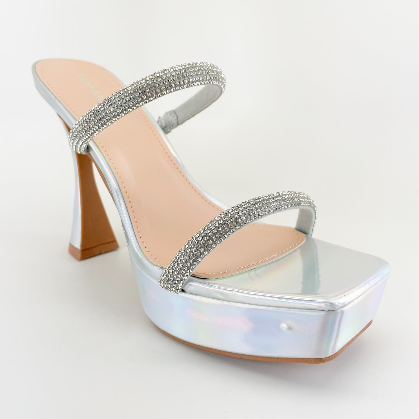 top moda kanga-20 silver pat holographic flare heels platform disco style heels with small rhinestones