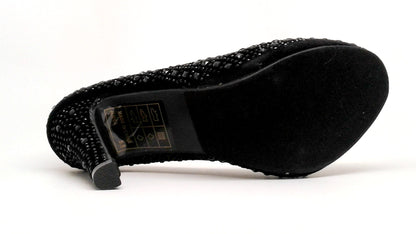 Women's Black Rhinestone Studded Heel
