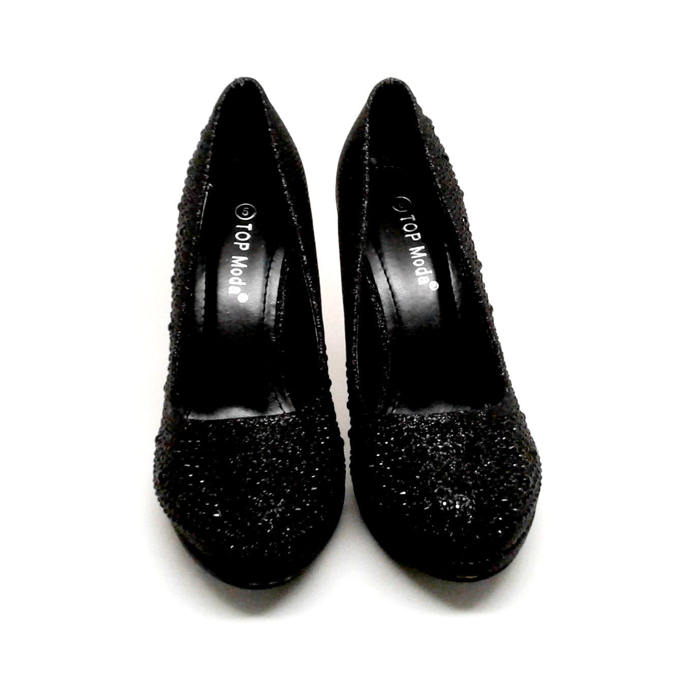 Black Glitter Heels with Rhinestones Detail