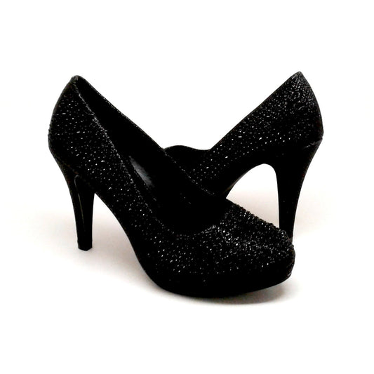 Black Glitter Heels with Rhinestones Detail