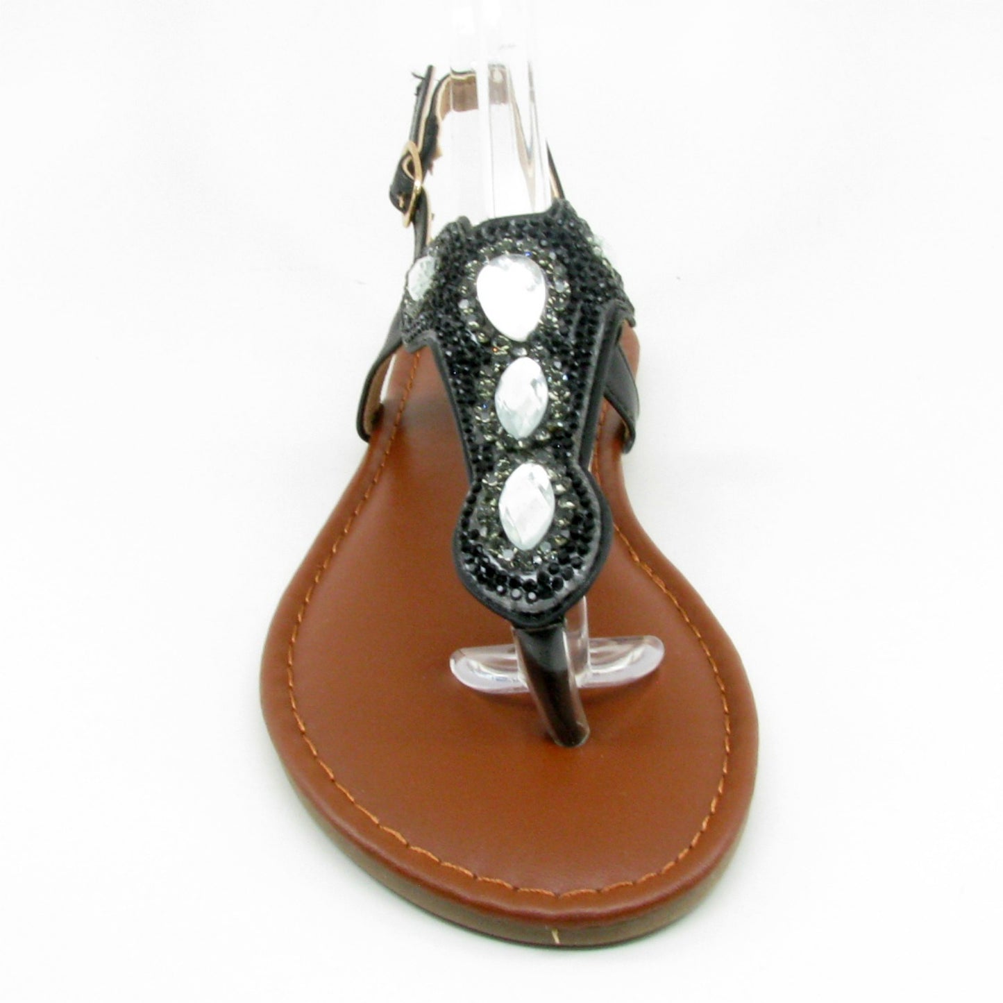 "Olivia" Embellished T-Strap Sandal (Black, Rosegold, Silver)