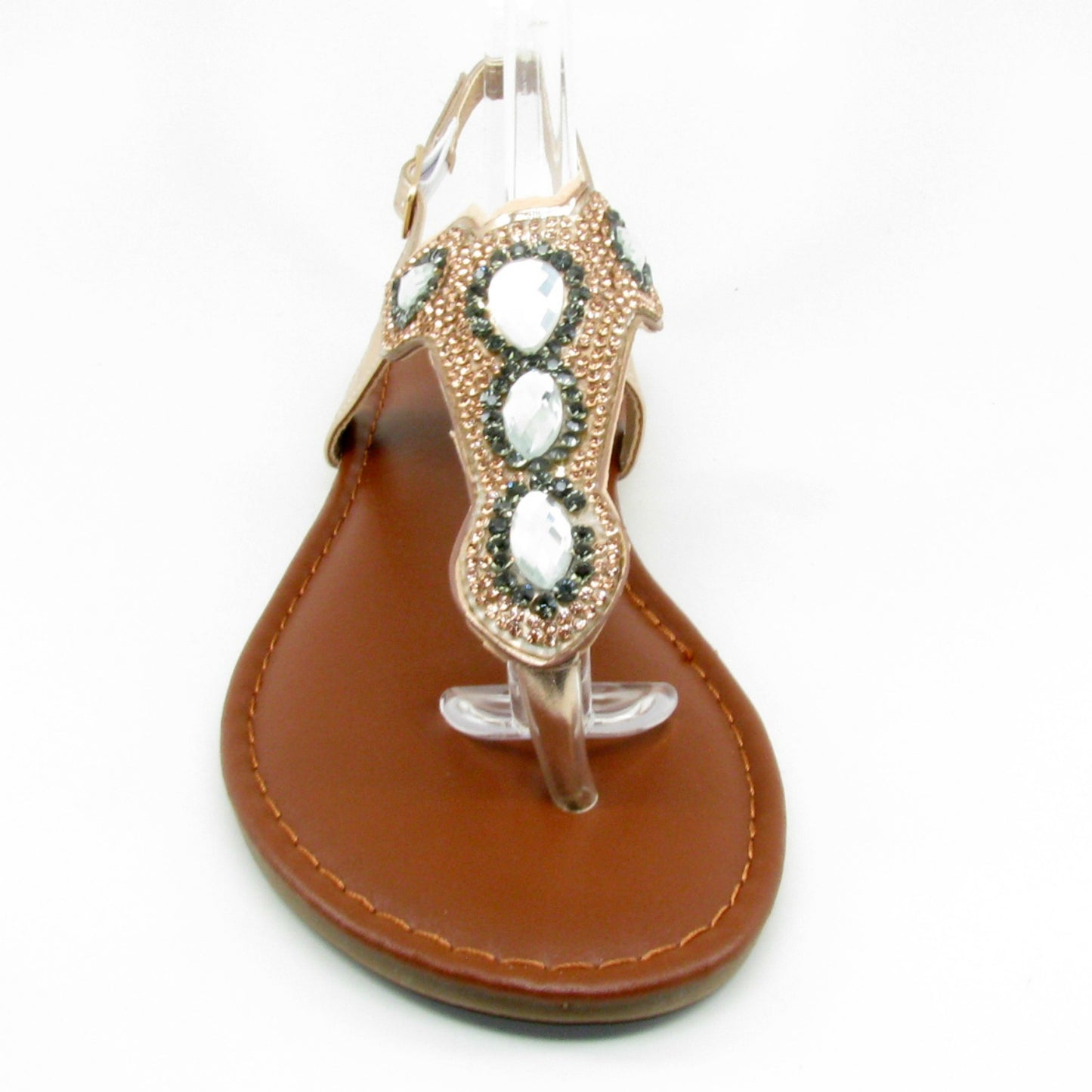 "Olivia" Embellished T-Strap Sandal (Black, Rosegold, Silver)