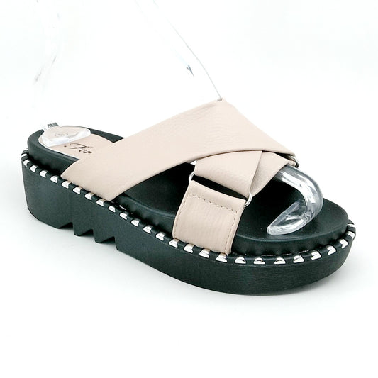 Women's Taupe Slip On Wedge Sandal