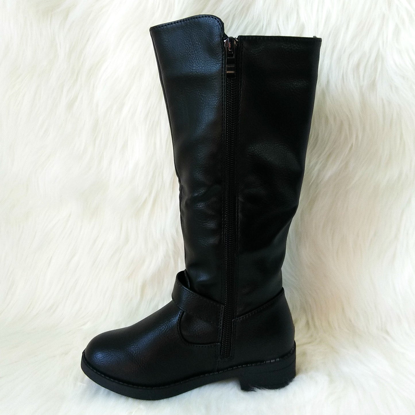 Girl's Black Tall Boot with Buckle Details