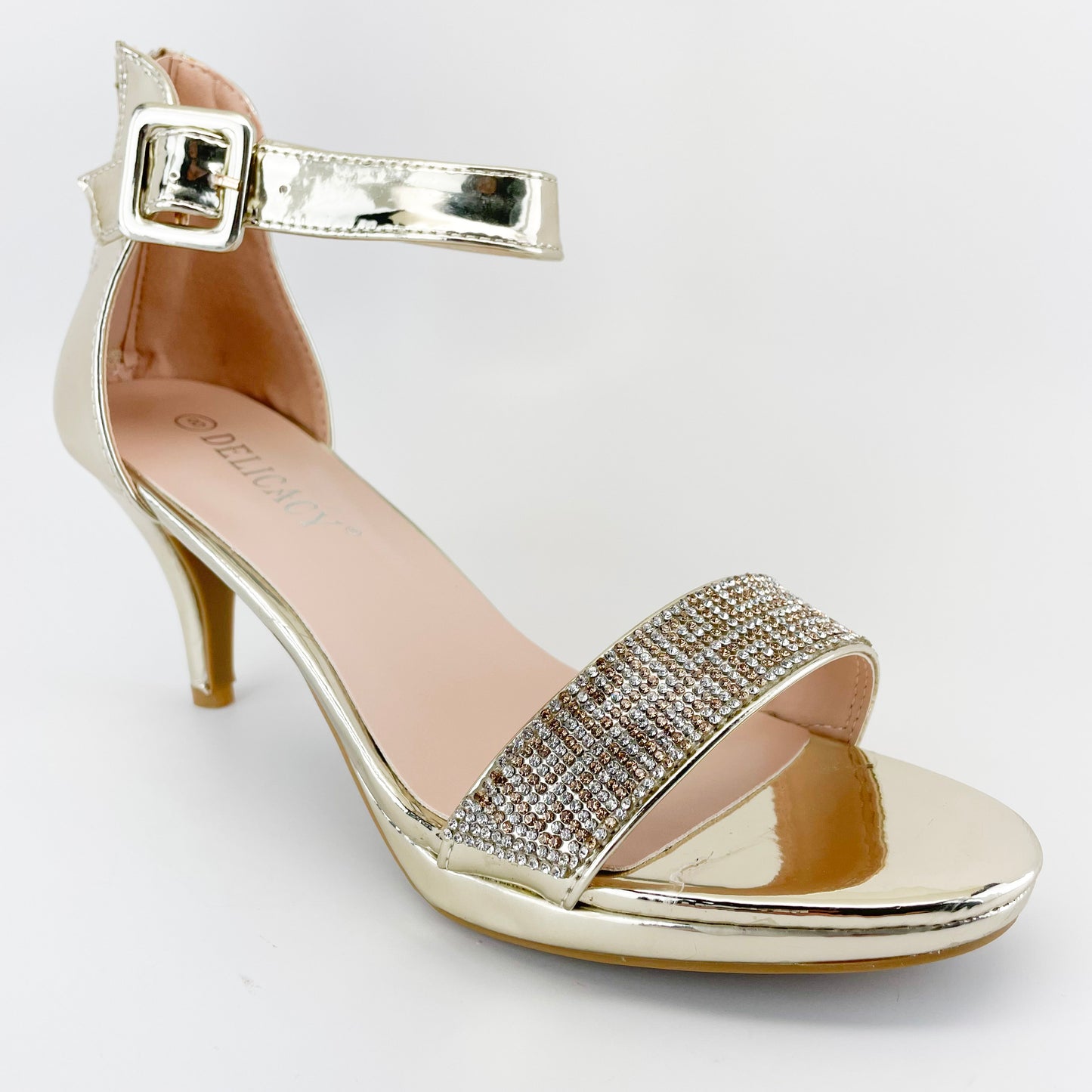delicacy excited-105 gold pat heels with rhinestones