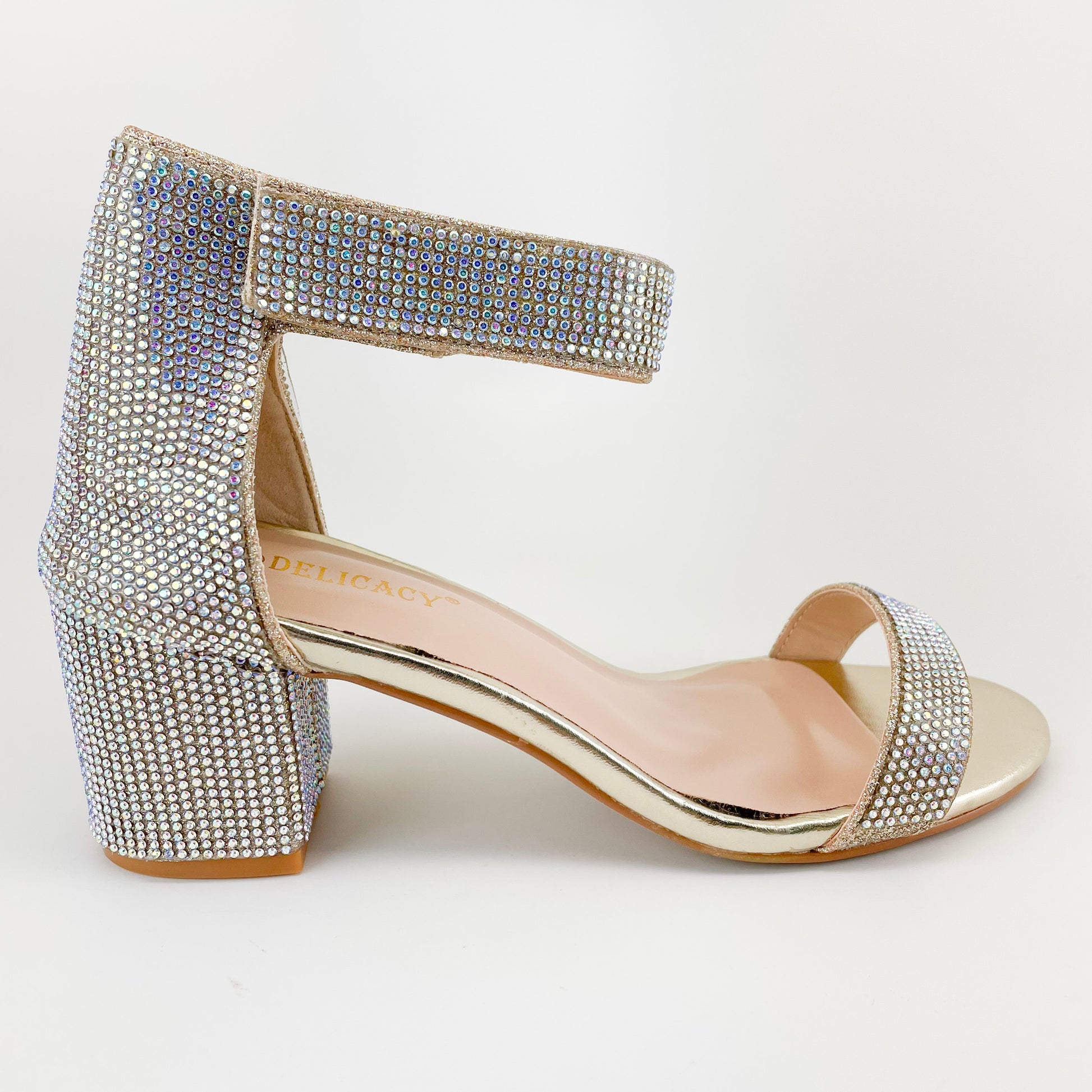 forever link delicacy champagne gold rhinestone block heels