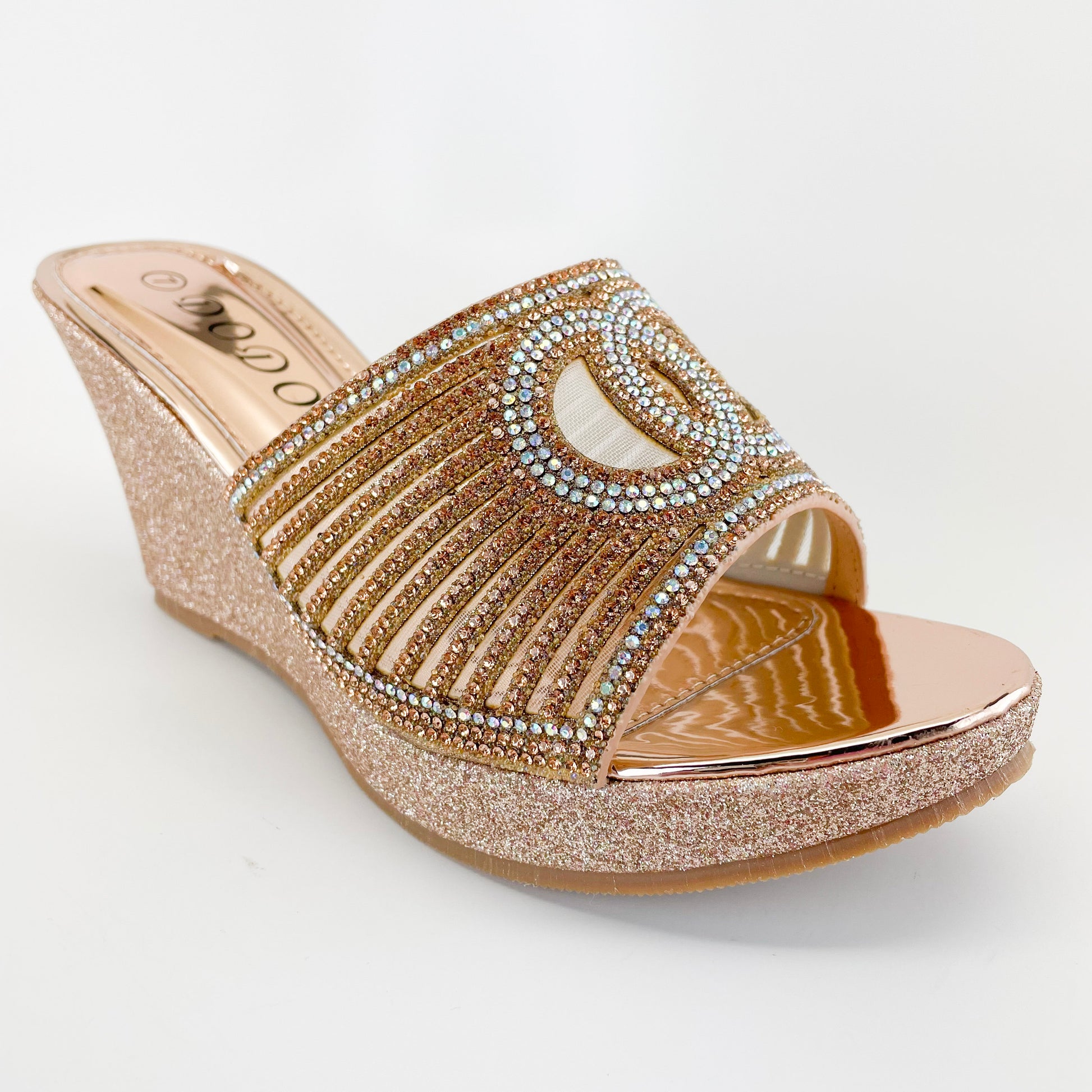 dodo w123-80 champagne gold glitter party wedges with rhinestones for women