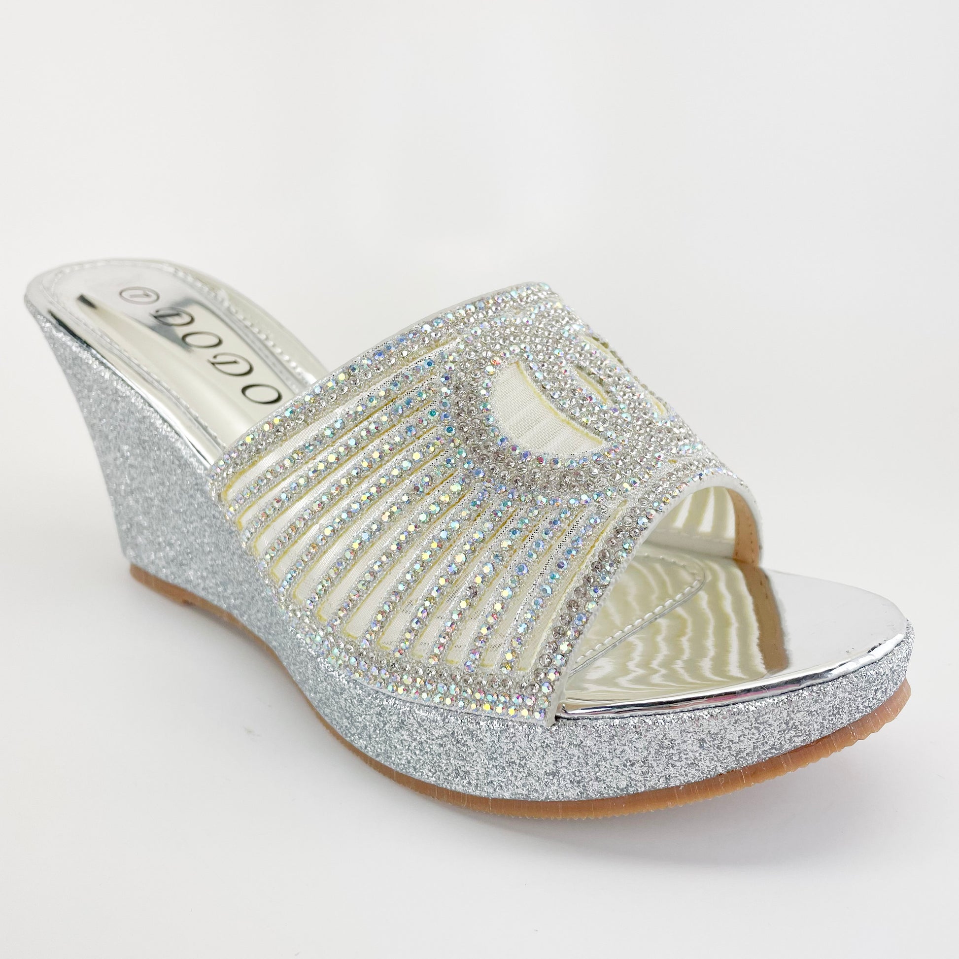 dodo w123-80 silver party wedges with rhinestones for women