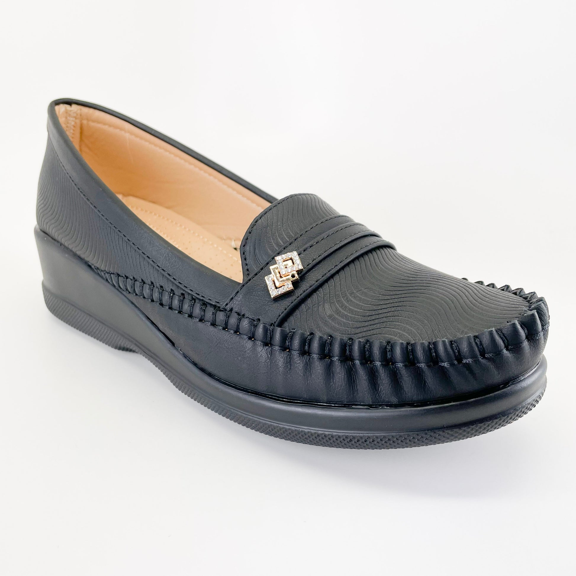 gj collection fn-14 womens black wedge heel loafers