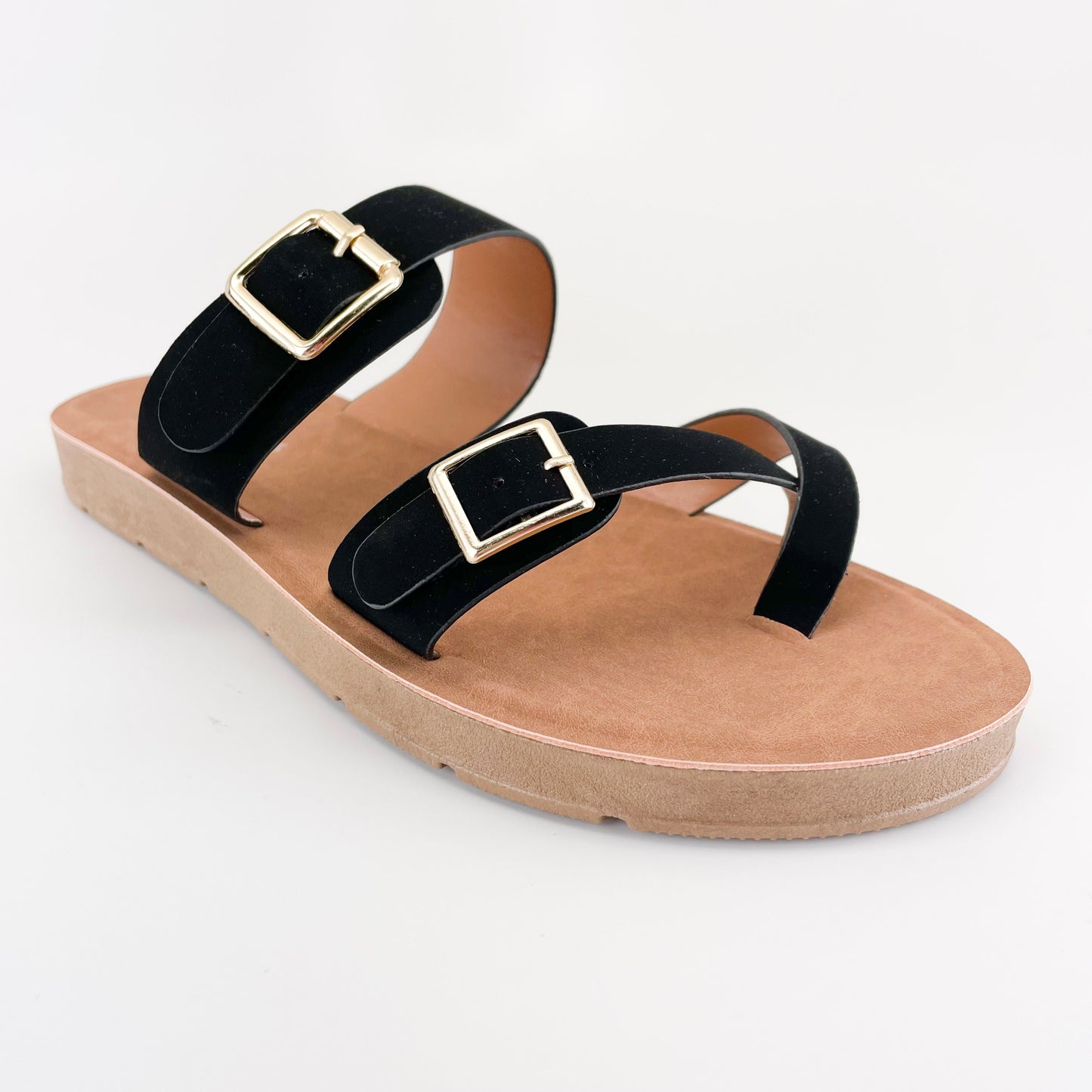 j mark form-206 black nubbuck women slide sandals with adjustable buckles