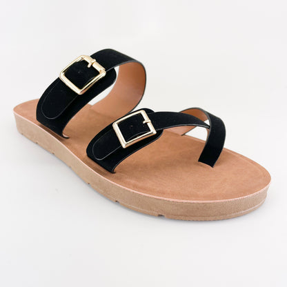 j mark form-206 black nubbuck women slide sandals with adjustable buckles