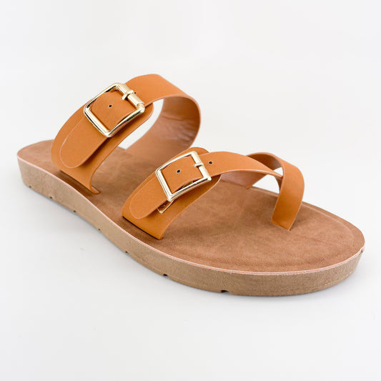j mark form-206 tan slide sandal for women with adjustable buckles