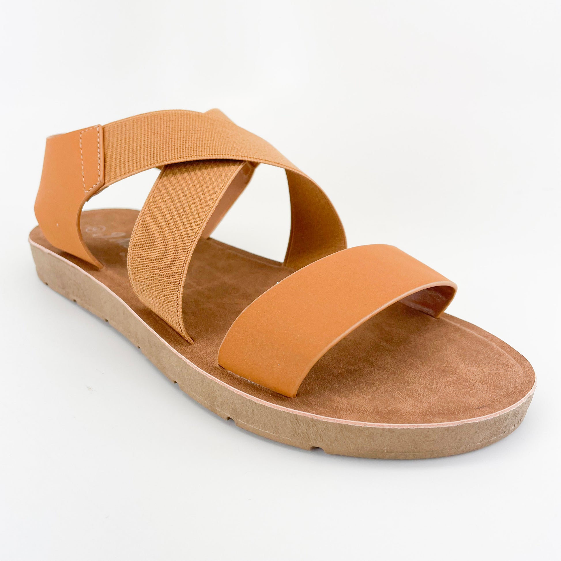 j. mark form-901 women tan sandals with stretchable criss cross straps