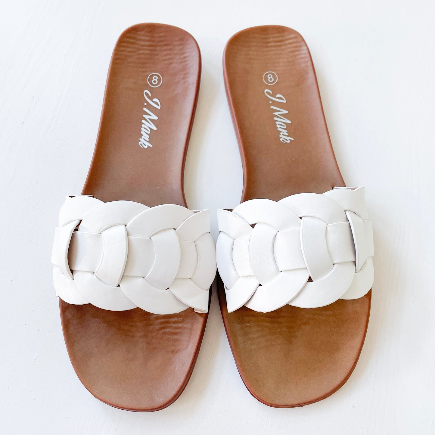 j mark tracy-02 white braided style flat slide sandals