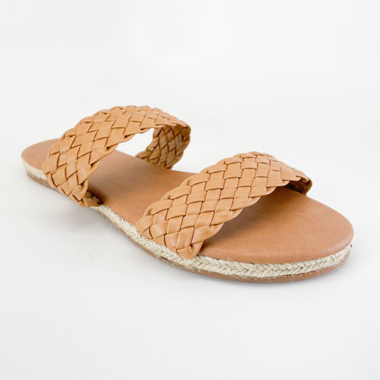 j mark village-54 tan double strap braided slide sandal