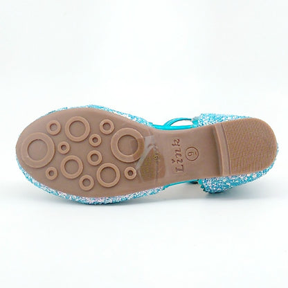 Girl's Blue Glitter Open Flat with Ankle Strap