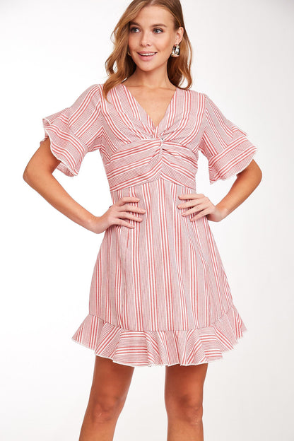 LLOVE red striped dress with back bow LV7012