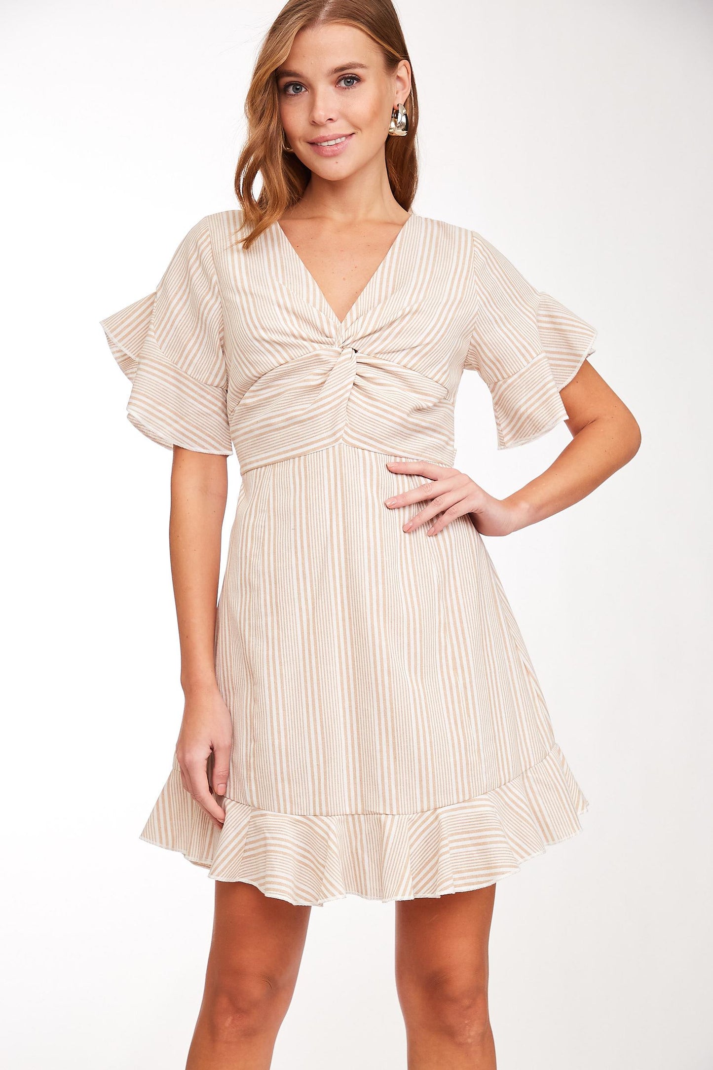 LLOVE sand striped dress with back bow LV7012