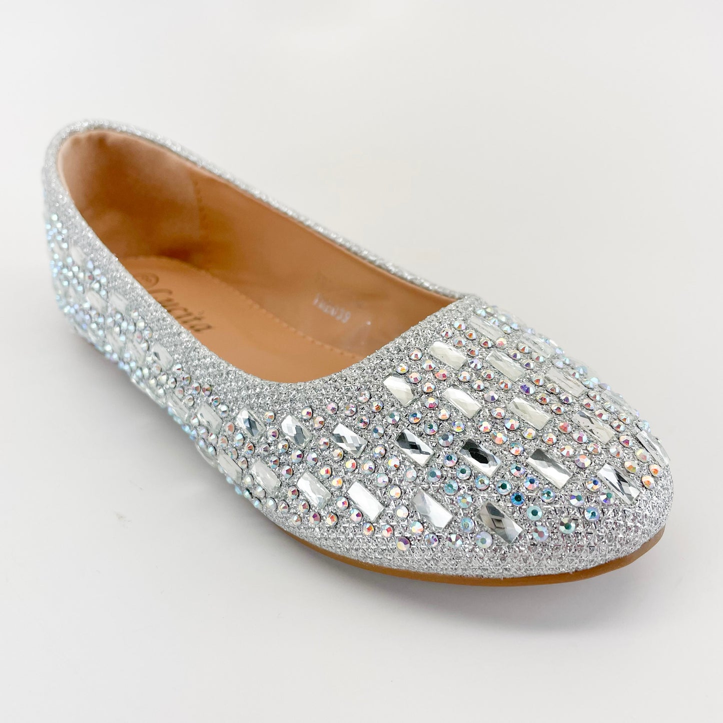 lucita fu3-11km silver girl flat shoes with glitter and rhinestones