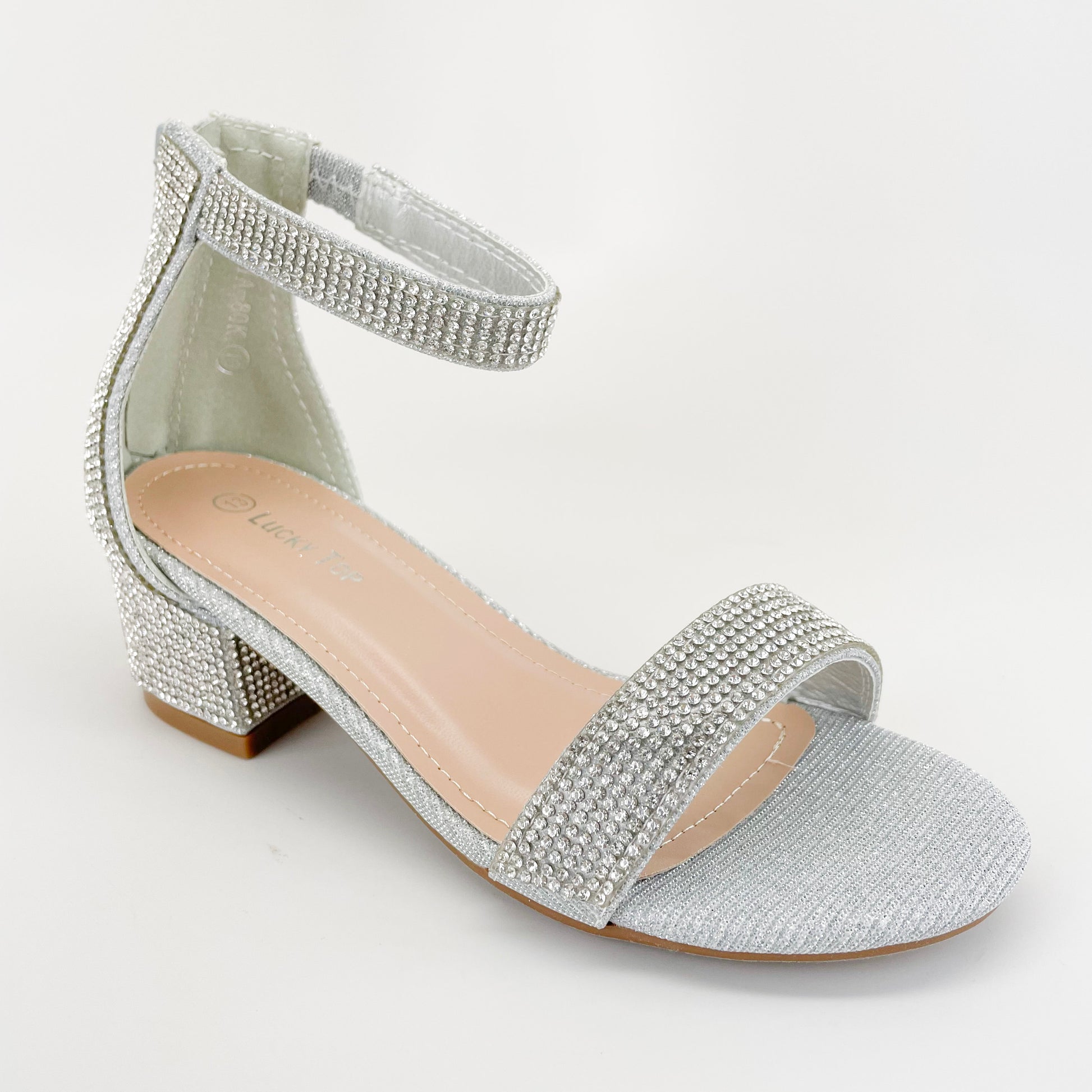lucky top delia-80k silver girl rhinestone heels