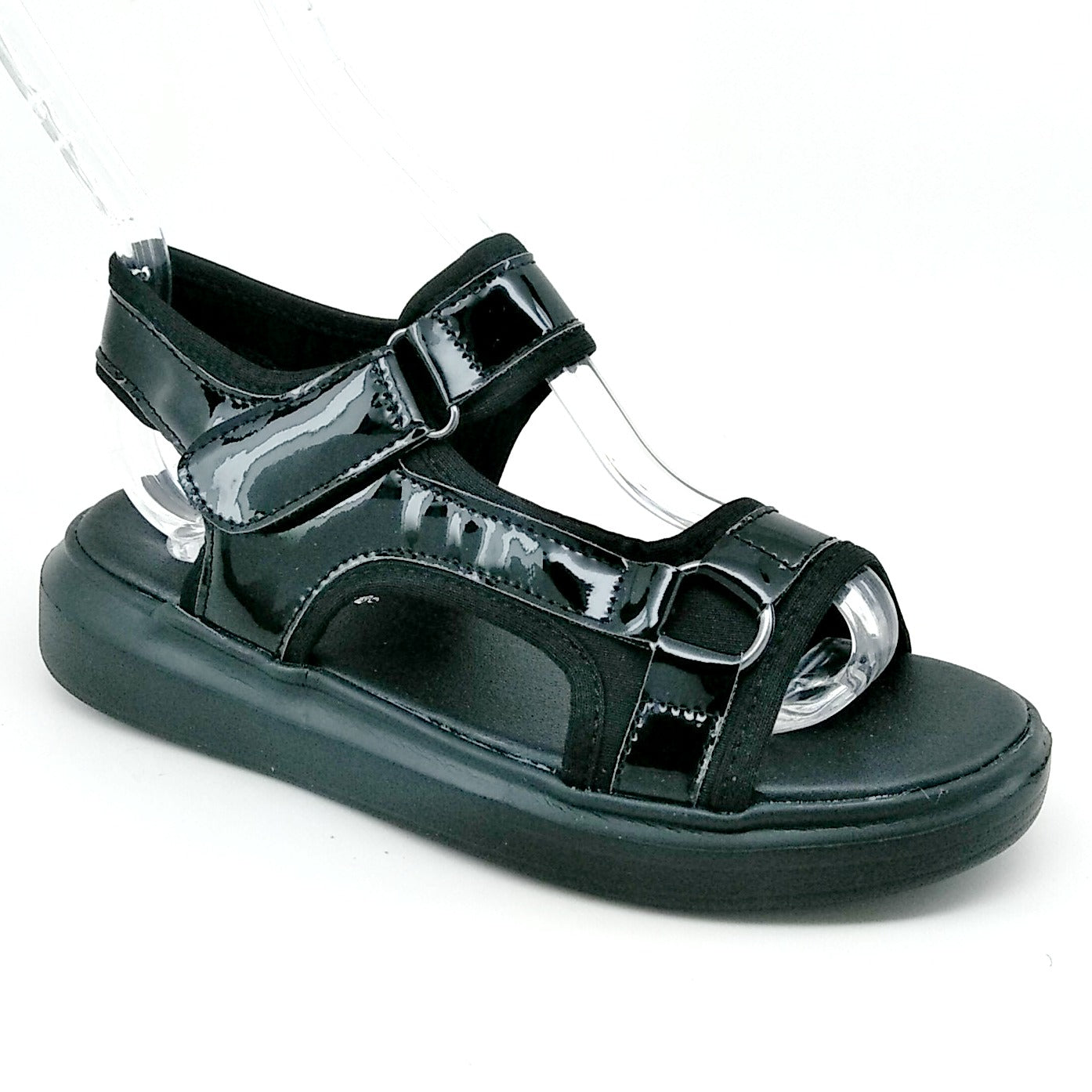 Women's Black Sport Sandal with Hook and Loop Strap