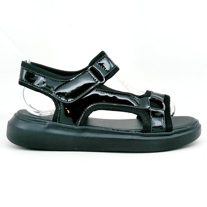 Women's Black Sport Sandal with Hook and Loop Strap