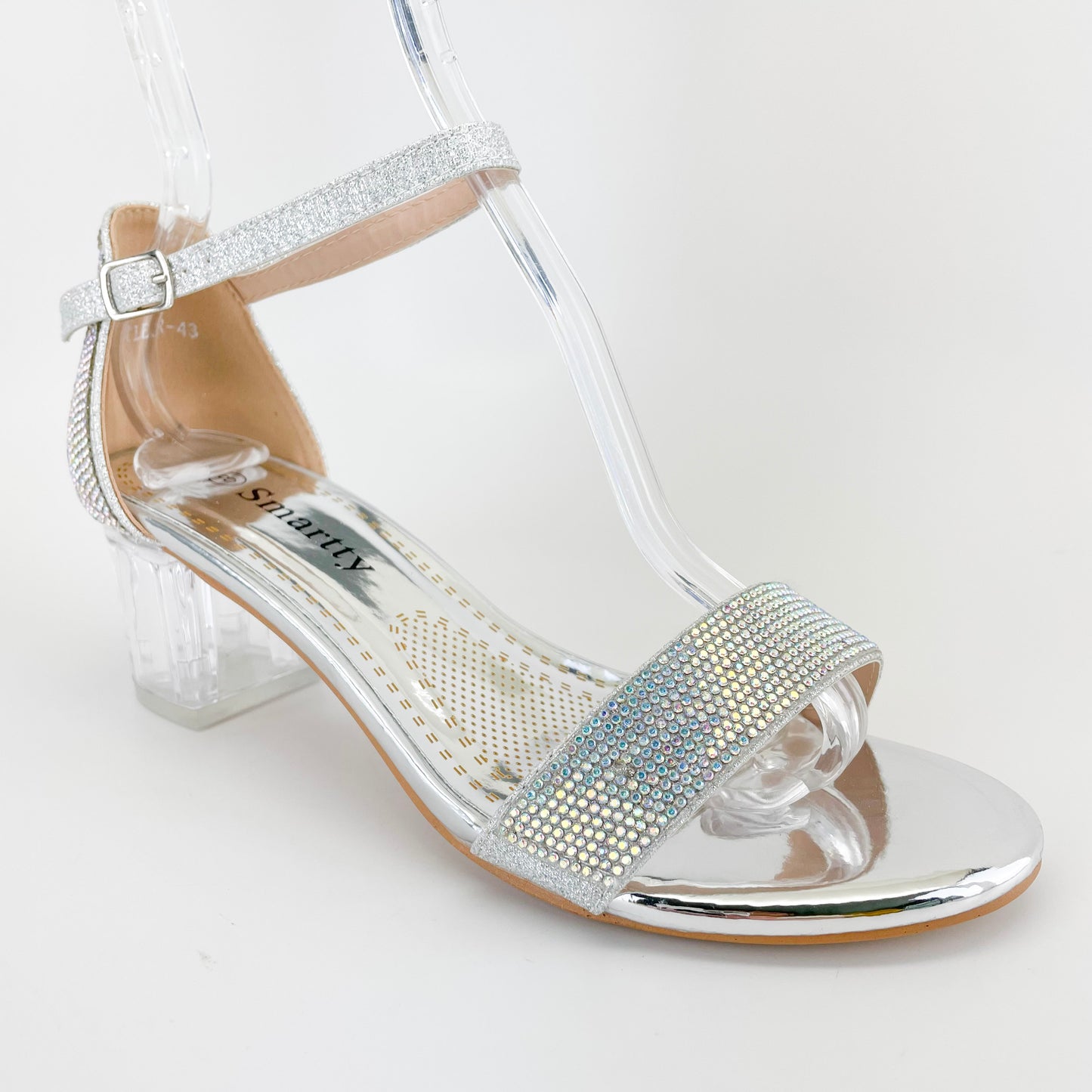 smartty h.clear-43 silver short clear heels for women