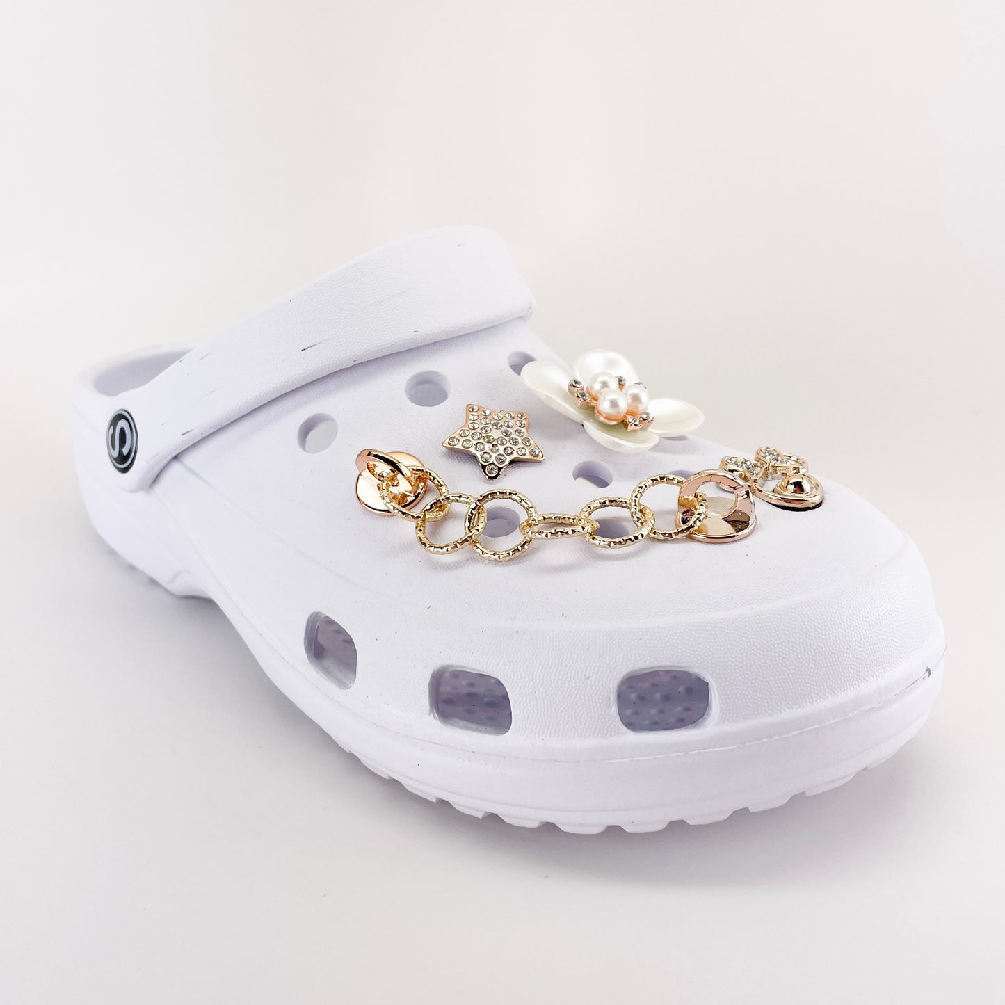 superjack 2209 white classic clogs crocs with gold color charms