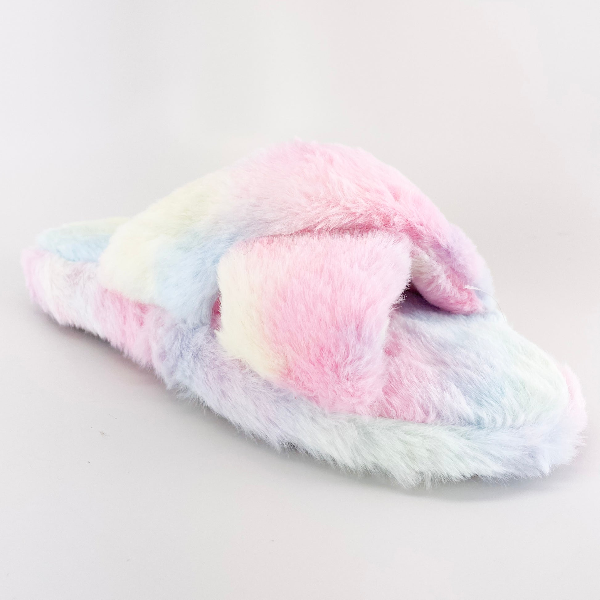 top moda ben-25 multi rainbow print faux fur fuzzy slippers