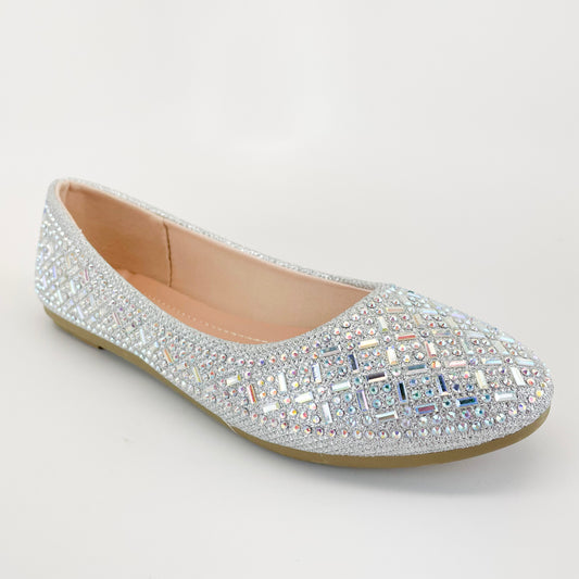 top moda bruce-5 silver flats with rhinestones and glitter for women