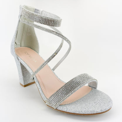 top moda rosa-66 silver rhinestone cross straps block heels