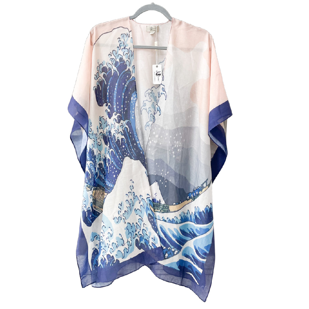 great wave print 100 percent cotton kimono cover up